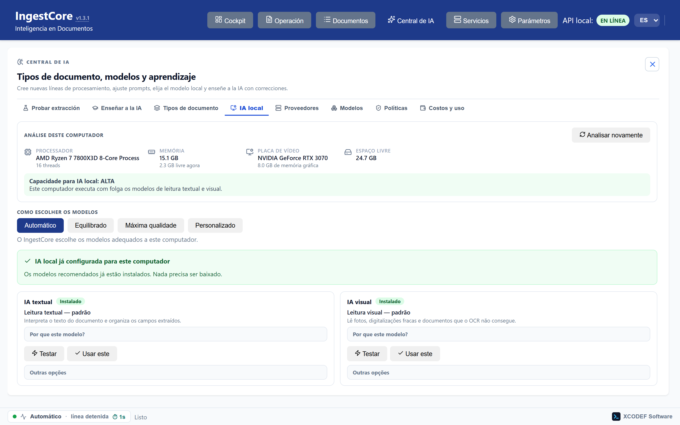 IA local: análisis de la computadora y modelos recomendados para ella.