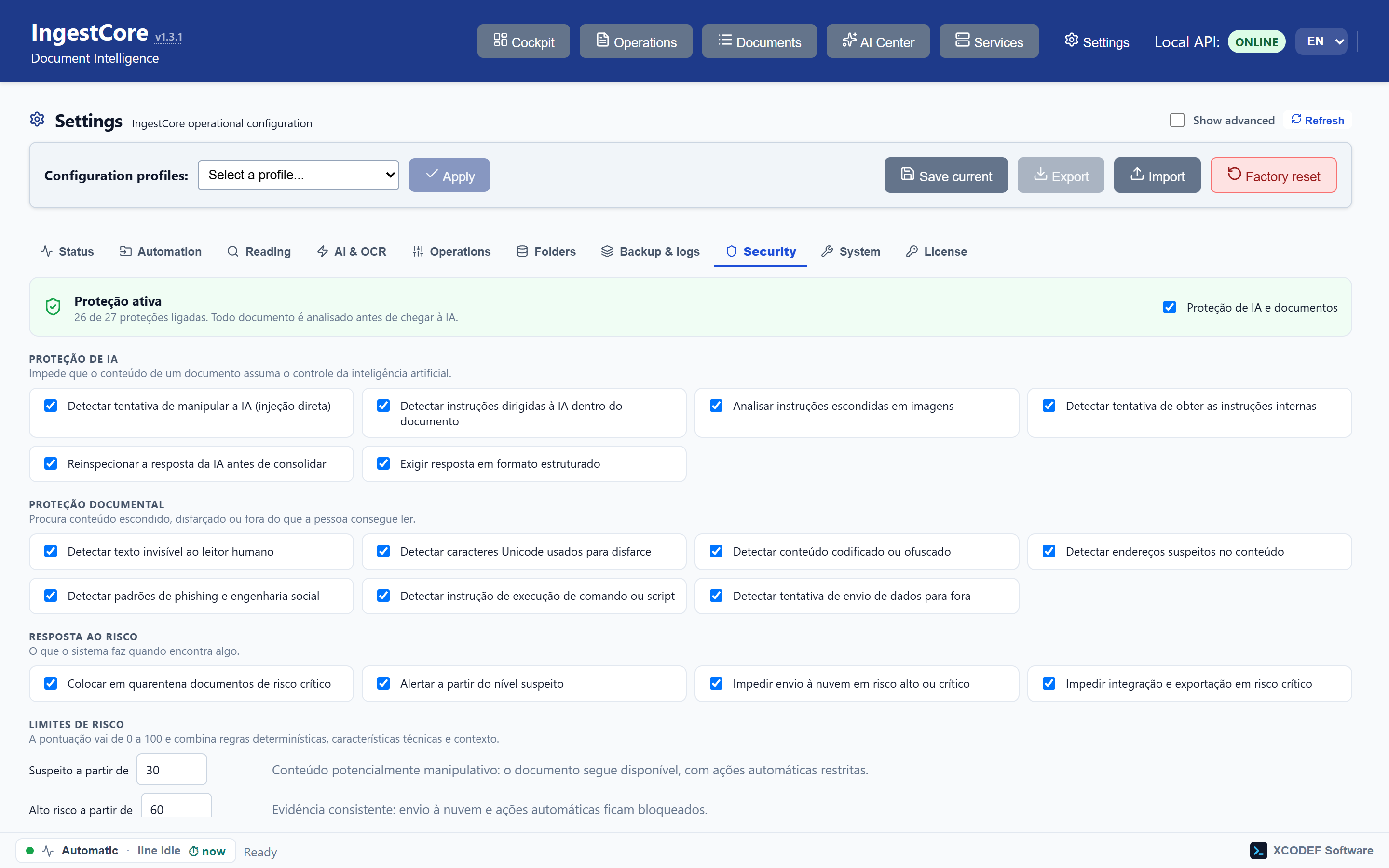 Protections that are on by default, including blocking URLs found inside the document.