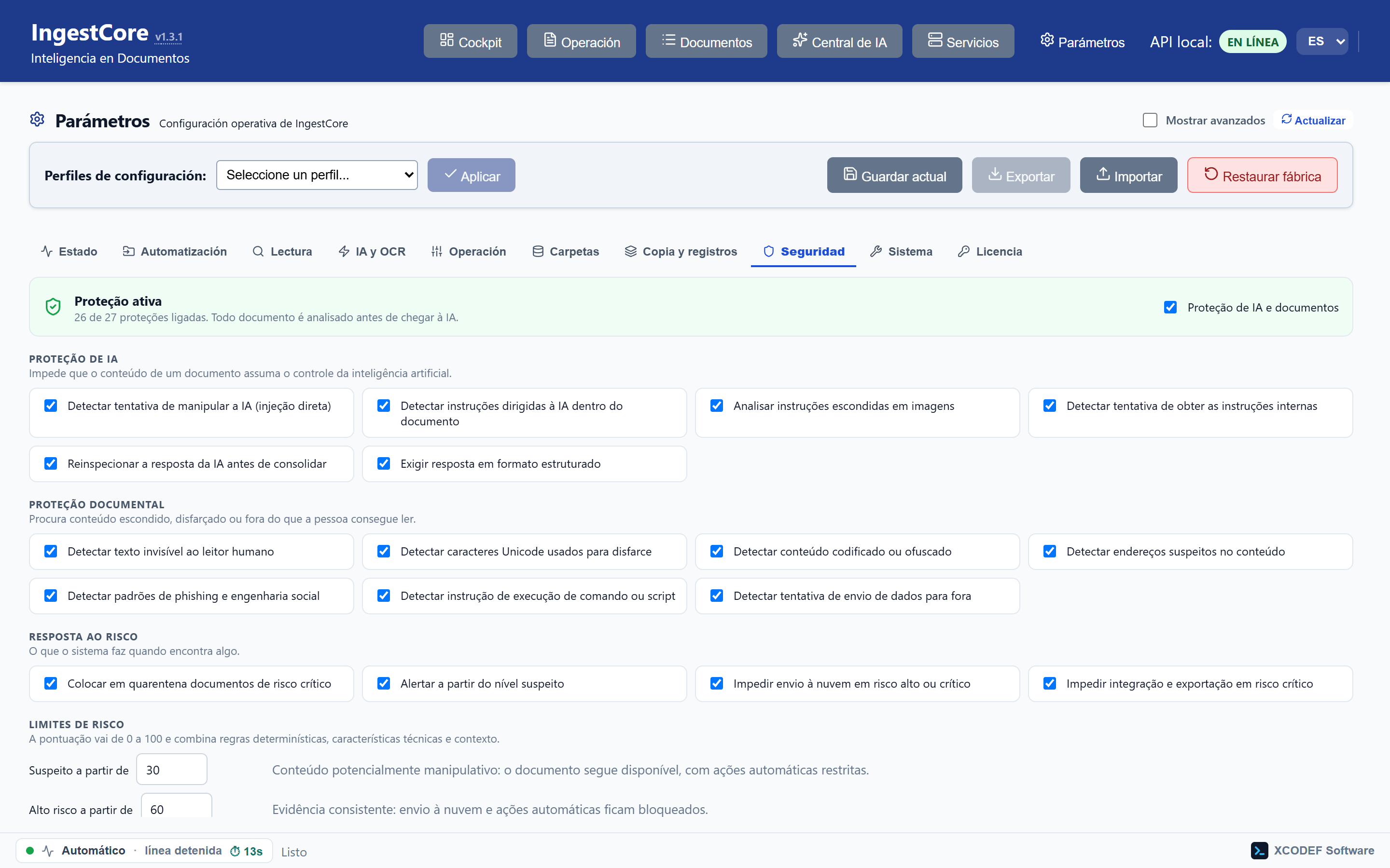 Protecciones activas por defecto, incluido el bloqueo de URLs encontradas dentro del documento.